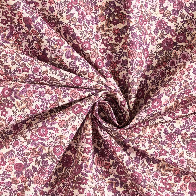 tessuto in cotone cretonne millefiori – crema/uva, image number 3