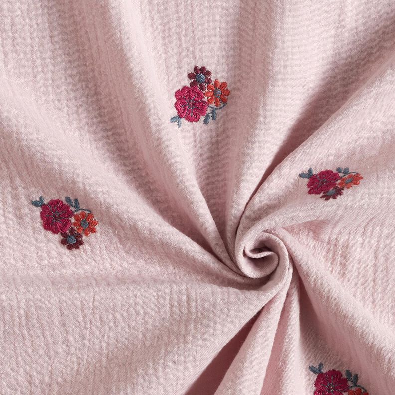 mussolina / tessuto doppio increspato Fiorellini ricamati | Poppy Fabrics – rosa antico chiaro,  image number 3