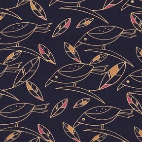 Tessuto di viscosa Uccelli Art Déco – blu notte/sabbia, 
