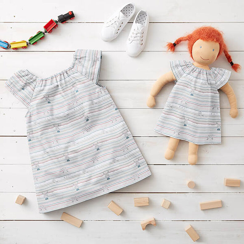 popeline di cotone bio Baby coniglietto e righe – bianco,  image number 6