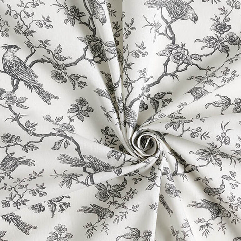 tessuto in cotone cretonne Uccelli – grigio ardesia/bianco lana,  image number 3
