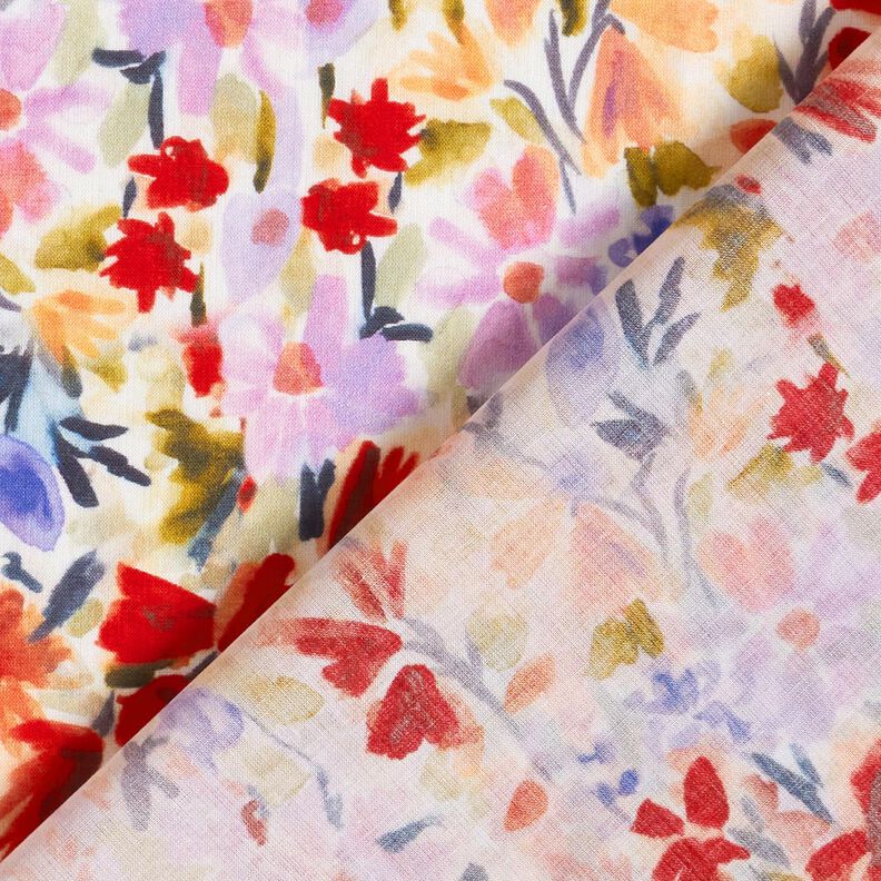 Voile di cotone con stampa digitale ad acquerello prato fiorito – avorio/rosso,  image number 4