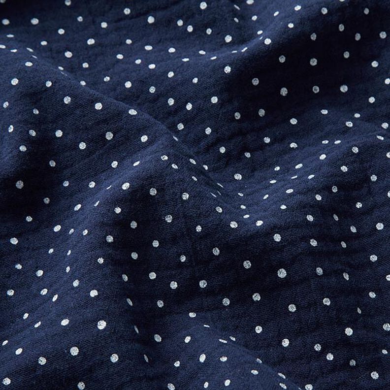 mussolina / tessuto doppio increspato piccoli pois – blu marino/bianco, image number 2