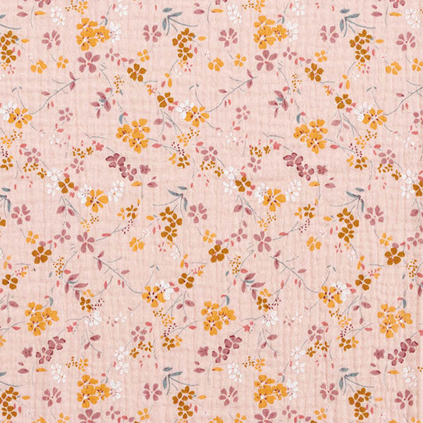 mussolina / tessuto doppio increspato romantici tralci di fiori – rosa,  image number 1