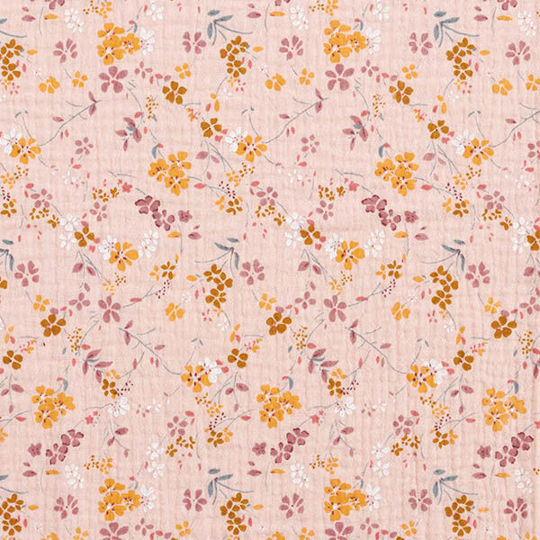 mussolina / tessuto doppio increspato romantici tralci di fiori – rosa, image number 1