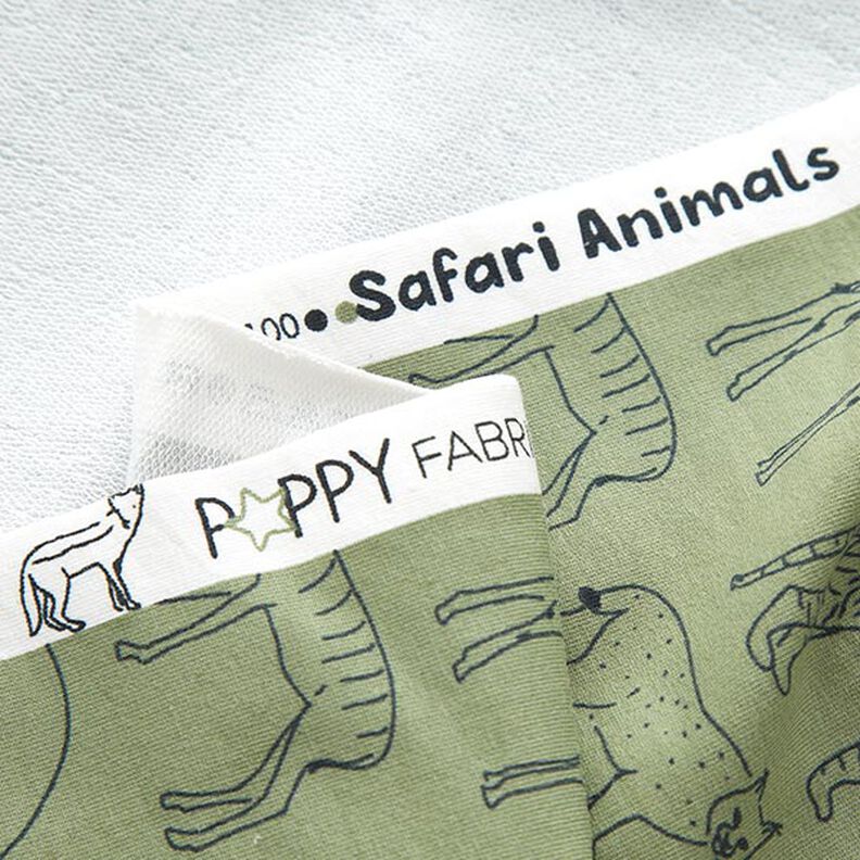 French terry, felpa estiva gezeichnete Safari-Tiere – cachi chiaro,  image number 3