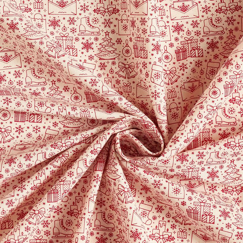 tessuto in cotone cretonne Motivi grafici natalizi – naturale/rosso carminio,  image number 3