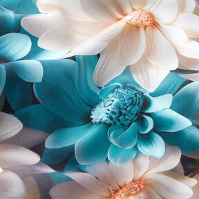 Tessuto di viscosa Stampa digitale di fiori di camomilla – naturale/petrolio chiaro, 