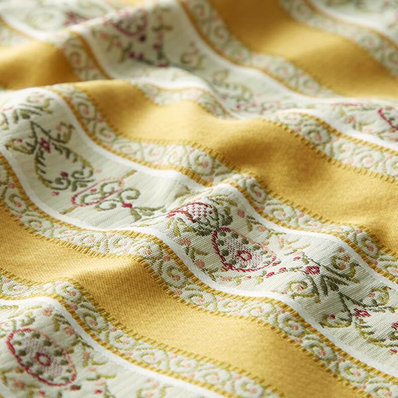 tessuto per arredi, jacquard, righe in stile Biedermeier – crema/arancio,  image number 2