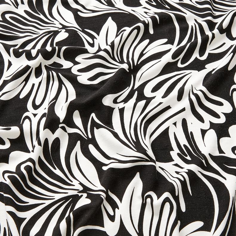 jersey di viscosa Fiori astratti – nero/avorio,  image number 2