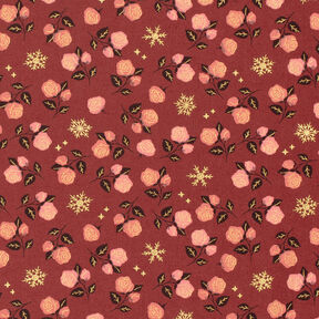 tessuto in cotone popeline Rose classiche – rosso scuro/oro, 