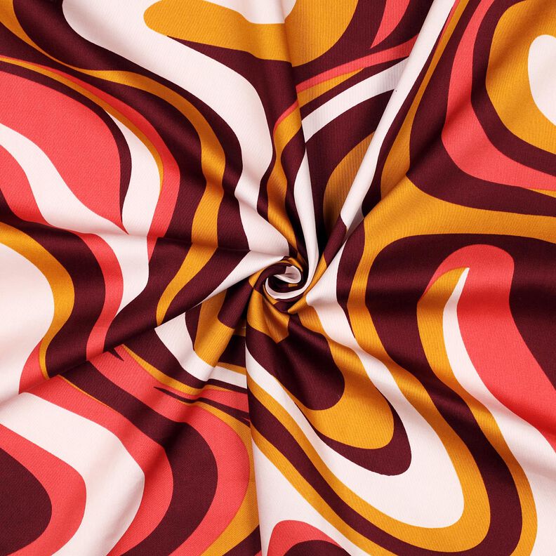 satin di cotone Onde retrò | Poppy Fabrics – rosso Bordeaux/giallo curry,  image number 3