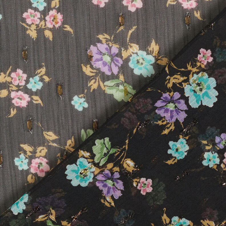 Chiffon increspato Dobby e Fiori &ndash; nero/azzurro,  image number 4