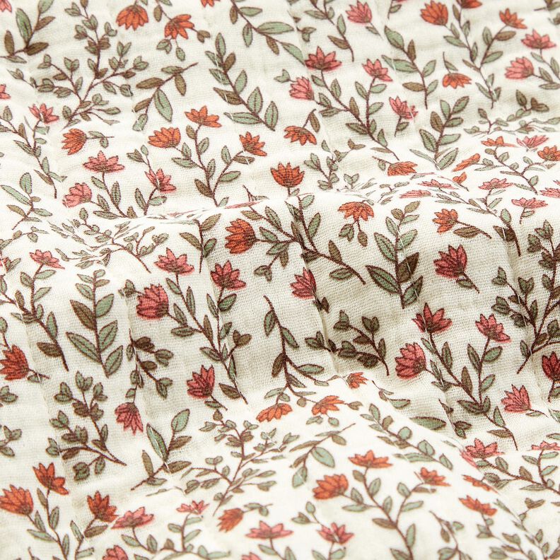 mussola tessuto trapuntato Fiori romantici – bianco lana/color bacca chiaro, image number 4