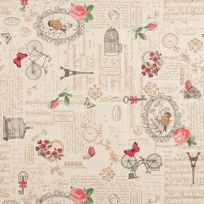 tessuto arredo mezzo panama Collage romantico – naturale/color bacca chiaro, 
