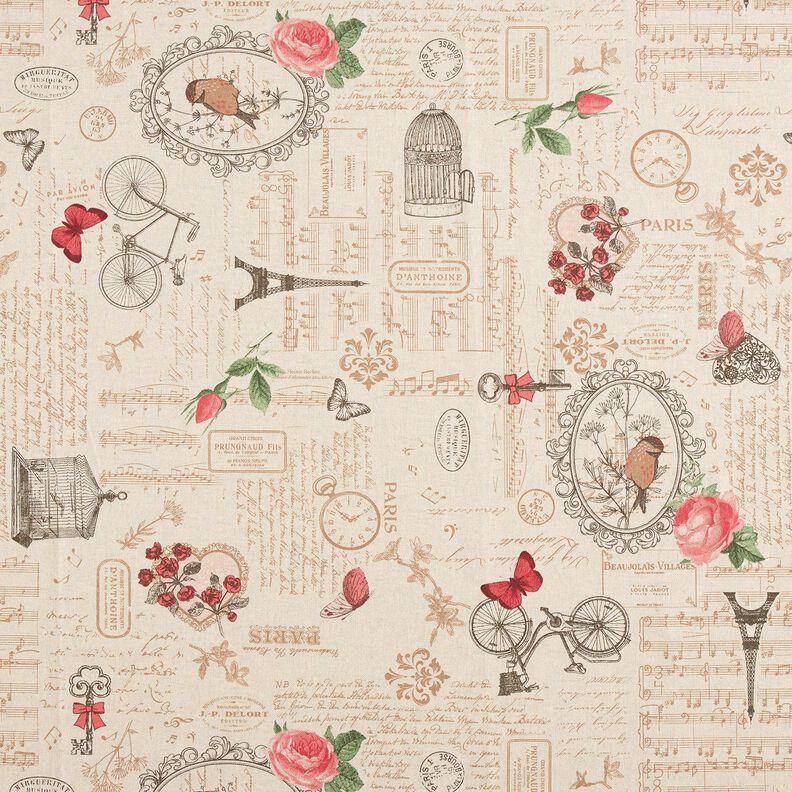 tessuto arredo mezzo panama Collage romantico – naturale/color bacca chiaro, image number 1