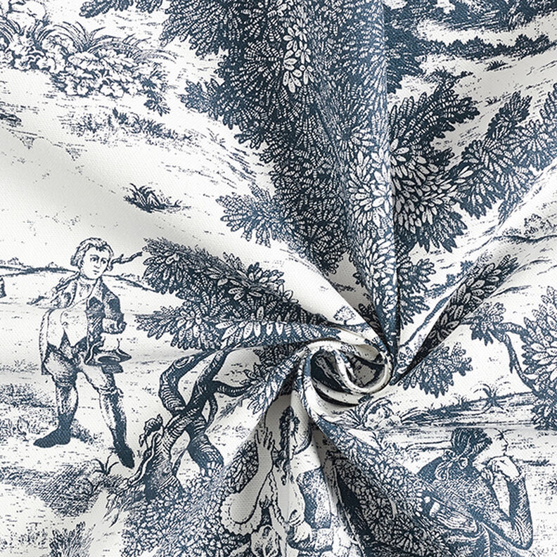 tessuto arredo mezzo panama toile de jouy – blu marino/bianco lana,  image number 3