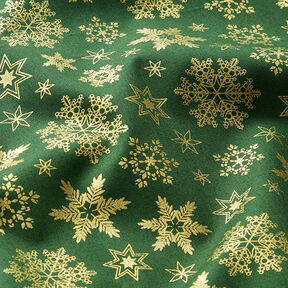 tessuto in cotone popeline Cristalli di neve – verde/oro, 