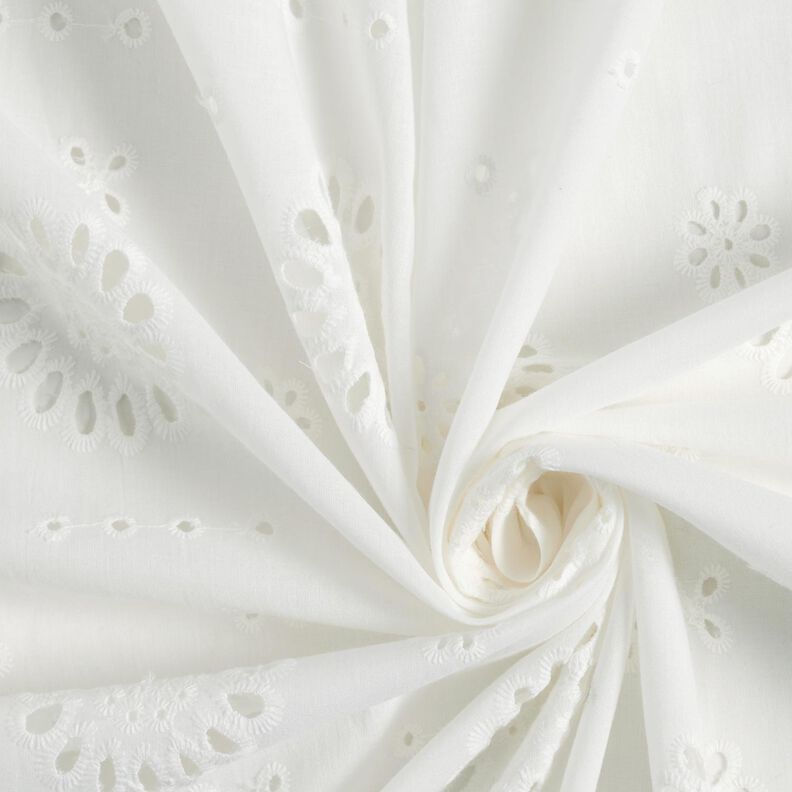 Tessuto in cotone con ricamo forato a fiori – bianco,  image number 3