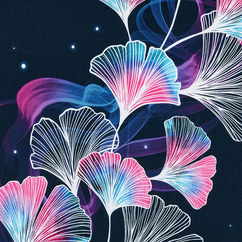 jersey di cotone Ginkgo biloba | Glitzerpüppi – blu notte/porpora,  image number 6