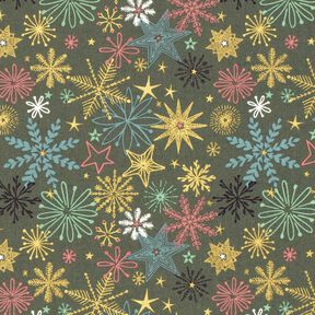 tessuto in cotone popeline Mix di stelle – pino scuro/oro, 