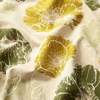 tessuto arredo mezzo panama fiori imponenti – oliva giallastro/naturale, 