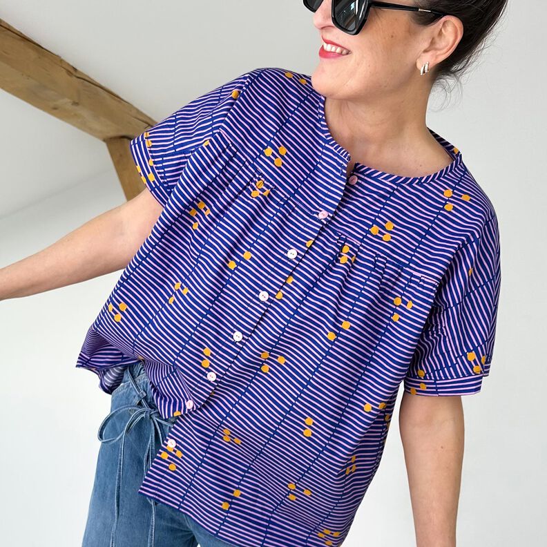 FRAU SUZY - blusa ampia a maniche corte con arricciatura, Studio Schnittreif  | XS -  XXL,  image number 6
