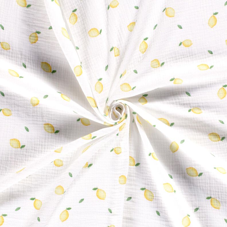 mussolina / tessuto doppio increspato Limoni all'acquerello stampa digitale – bianco,  image number 3
