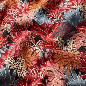 tessuto arredo Jacquard Foglie della giungla – nero/rosso carminio, 