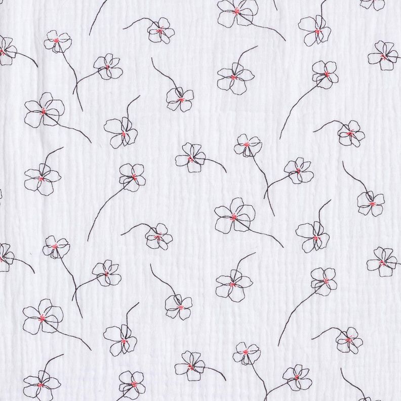 mussolina / tessuto doppio increspato Papaveri dipinti – bianco/nero,  image number 1
