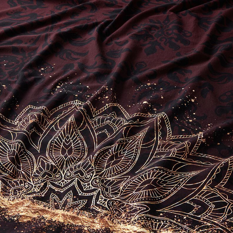 jersey di cotonetessuto con bordura Mandala con macchie dorate | Glitzerpüppi – marrone nerastro/oro,  image number 2