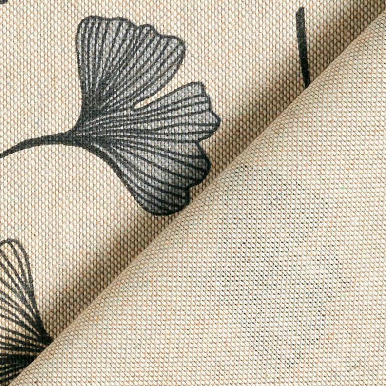tessuto arredo mezzo panama foglie di ginkgo – grigio/naturale,  image number 6