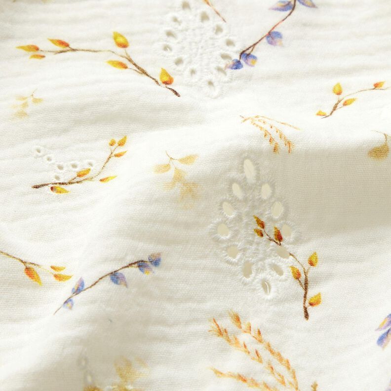 mussolina / tessuto doppio increspato Motivo a ramo ricami a giorno – bianco lana,  image number 2