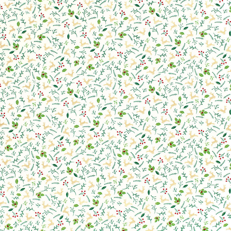 tessuto in cotone popeline Caprioli e rami – bianco lana/oro, image number 6