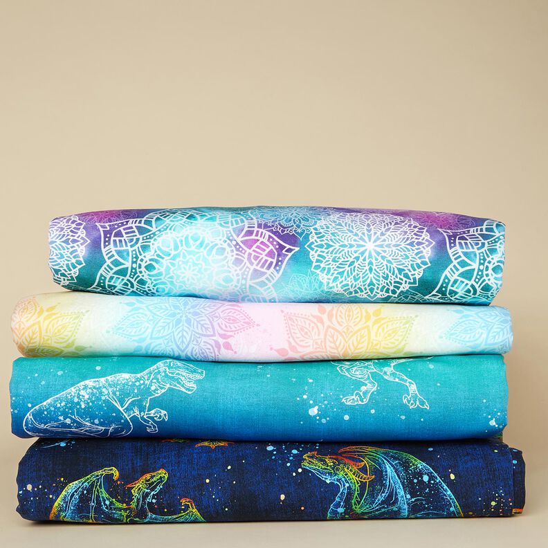 jersey di cotone Drago arcobaleno in look Denim | Glitzerpüppi – nero-azzurro/indaco,  image number 5