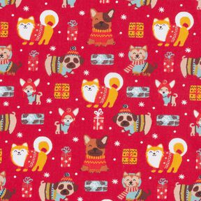 tessuto in cotone cretonne Cani a Natale – rosso, 