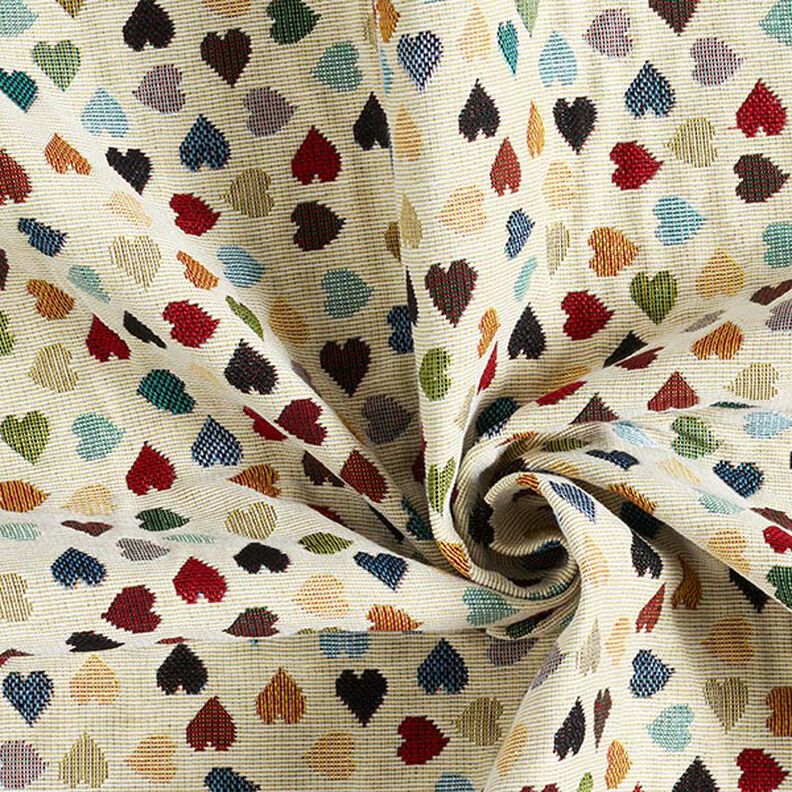 tessuto arredo gobelin Cuori sparsi – beige chiaro/petrolio,  image number 3