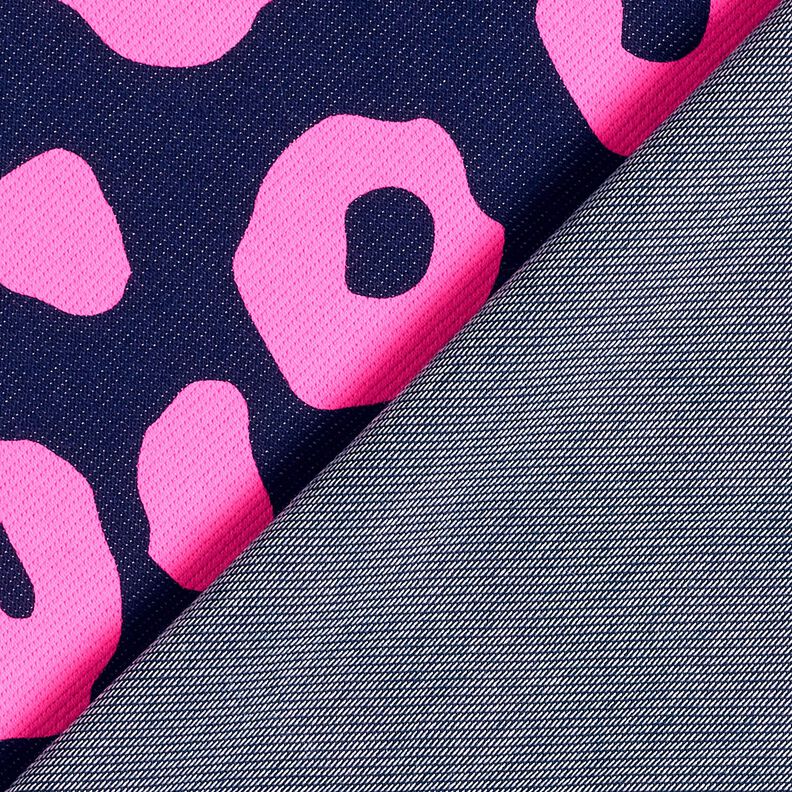 French terry, felpa estiva effetto jeans, stampa leopardata neon – blu notte/fucsia neon, image number 4