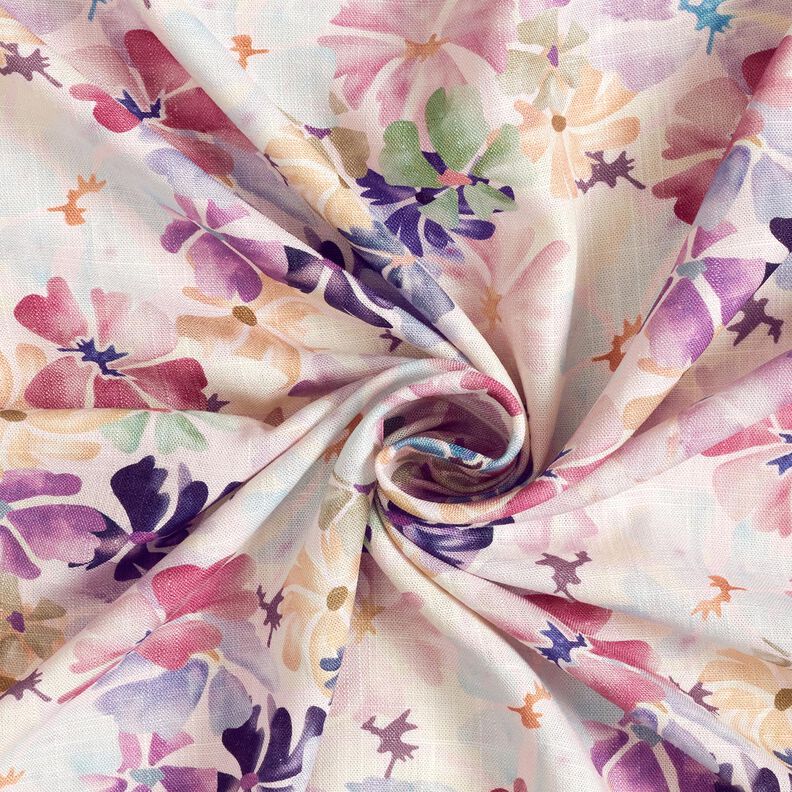 Tessuto misto lino-viscosa, fiori ad acquerello – avorio,  image number 3