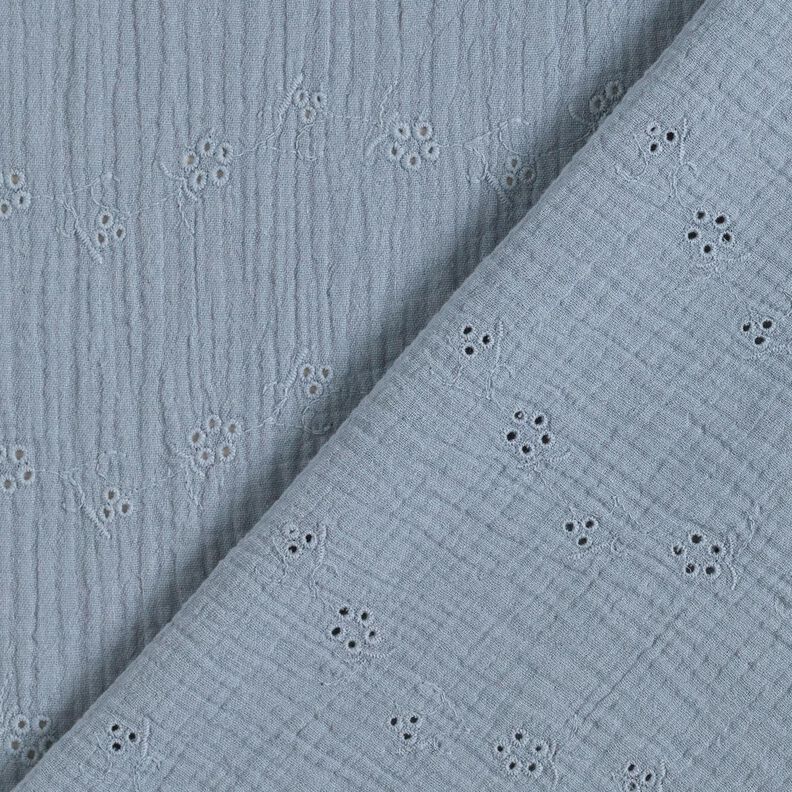 mussolina / tessuto doppio increspato ricami a giorno Tralci di fiori – grigio blu, image number 4