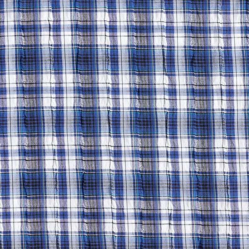 Tessuto di cotone tartan increspato – blu reale/bianco,  image number 1