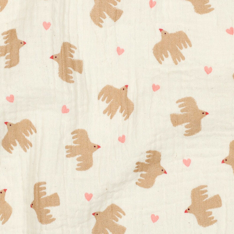 GOTS mussolina / tessuto doppio increspato Uccelli e cuori | Poppy Fabrics – bianco lana, image number 3