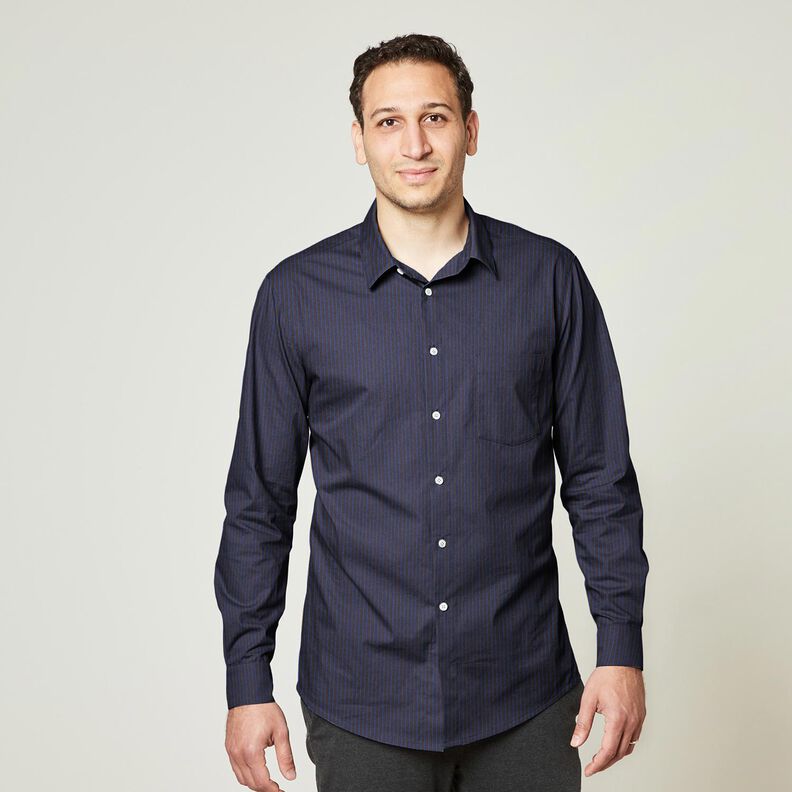 Tessuto per camicia a righe – blu marino/marrone, image number 6