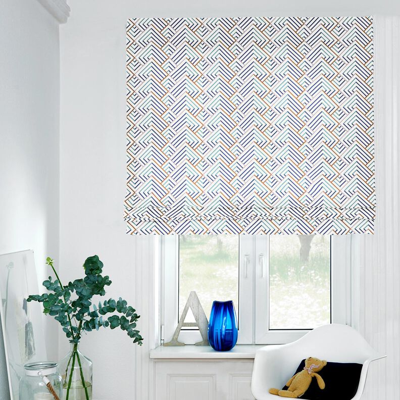 tessuto arredo mezzo panama Diamanti moderni – bianco/blu, image number 5