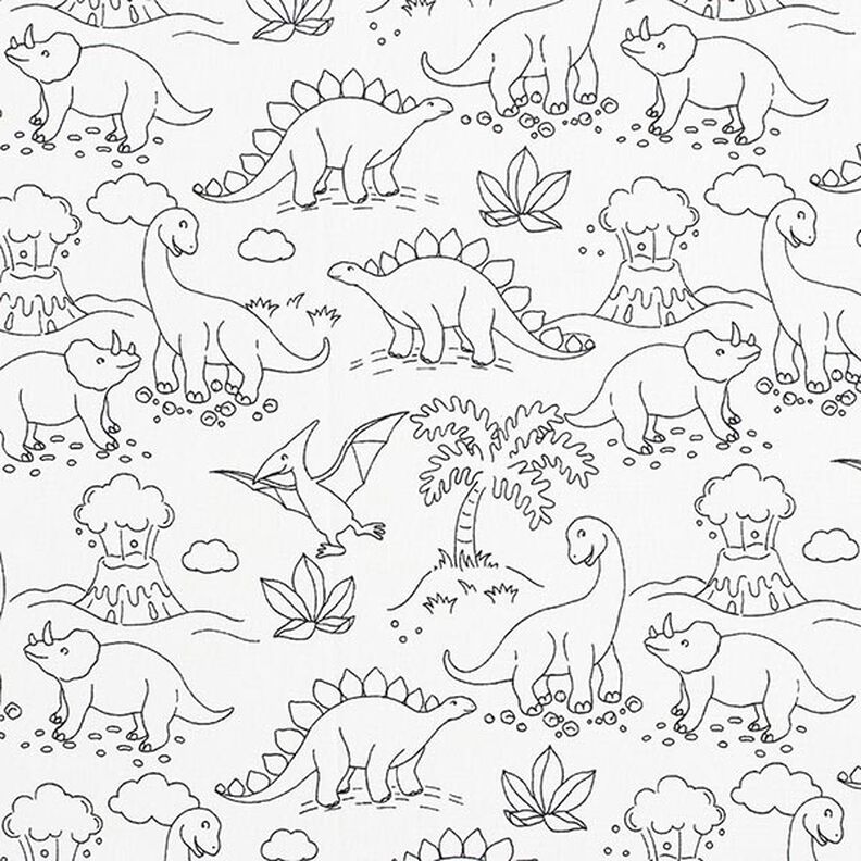 popeline di cotone Tessuto da colorare Dinosauri – bianco/nero,  image number 1
