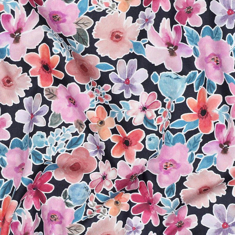 popeline di cotone fiori | Poppy Fabrics – nero-azzurro,  image number 2
