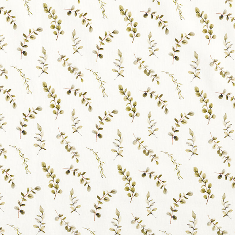jersey di cotone Tralci di eucalipto stampa digitale  – bianco lana,  image number 1