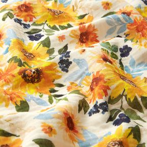 mussolina / tessuto doppio increspato Prato di girasoli stampa digitale | Poppy Fabrics – crema, 