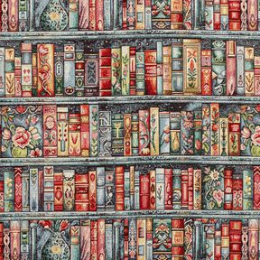 tessuto arredo gobelin Libreria colorata &ndash; abete blu/rosso carminio, 