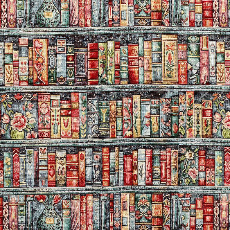 tessuto arredo gobelin Libreria colorata &ndash; abete blu/rosso carminio,  image number 1